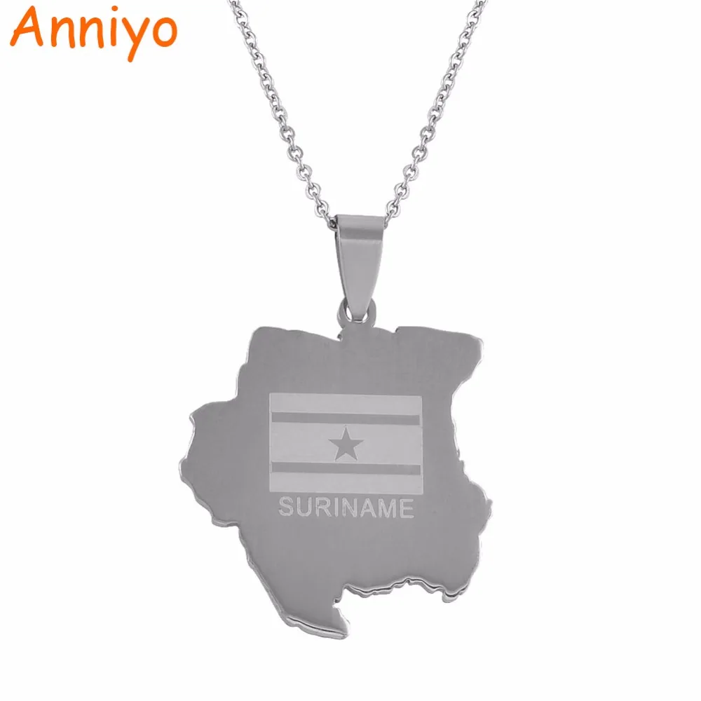 Anniyo Suriname карта флаг ожерелья серебряного цвета нержавеющая сталь Sranan подвеска
