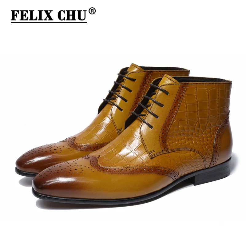 Com Brown Homens Vestido Felix Marrom Tamanho Impressão 46 Nas 2018 Alta Superior De Chu Genuíno Sapatas Boots Couro Crocodile Detalhe Pontas Ankle Asas 39 Das Clássico 4nrpaX46q