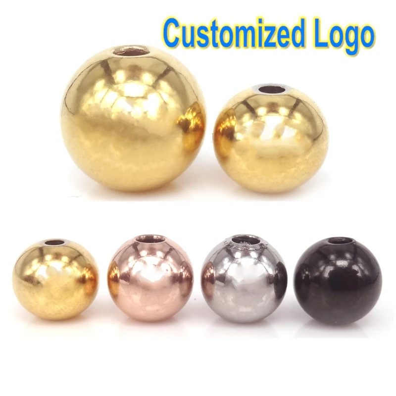

6 8 10 12mm Customized Engrave Logo Round beads,316L Stainless Steel Customer Spacer Bead Fit Personalized Bracelet DIY End Bead