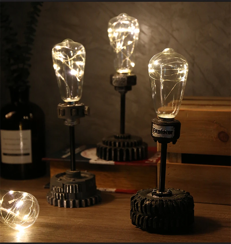 Lâmpada do Vintage Sala de Estar Decoração de Mesa Edison Noturna Casa Deco Retro Sótão Lâmpada Noite Quente Resina Led Nightlight Desktop Luz 9 Luzes e Iluminação