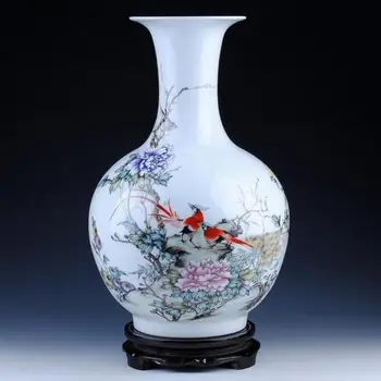 

LIFELIKE CHINESE PORCELAIN FAMILLE ROSE HAND-PAINTED FLOWER BIRD VASE CQ50508