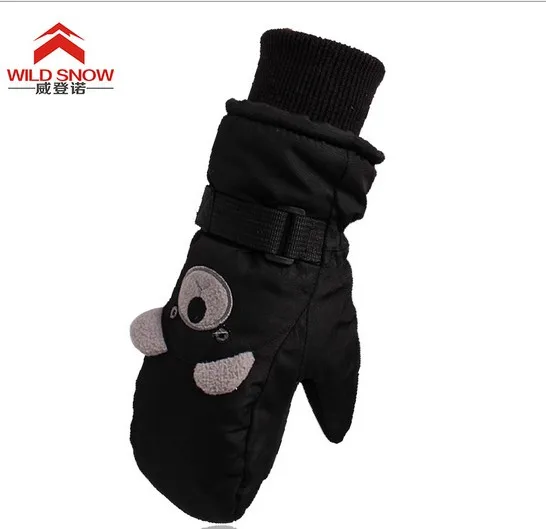 Childrens thermal black bear ski gloves kids riding snowboarding skiing