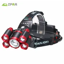 ZPAA Powerful 15000Lumens Led Headlight 5 Led Bulbs Waterproof Head Flashlight Portable Torch Head Lamp for
