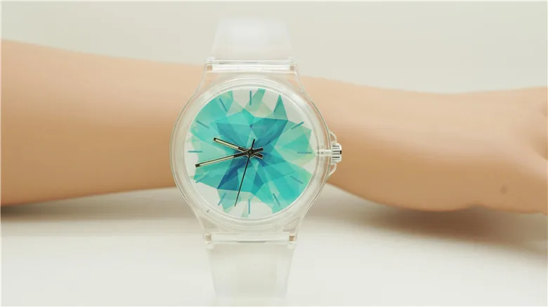 Новые модные роскошные простые Мини женские водонепроницаемые часы для девочек водонепроницаемые синие прозрачные конфеты желе для детей часы - Цвет: clear green dial