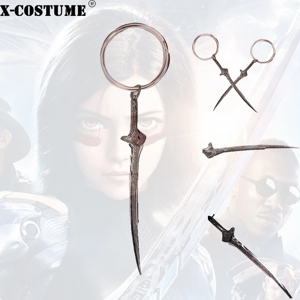 X-COSTUME Alita: Battle Angel Alita Sword Necklace&ampKeychain Silver Collection Cosplay Accessories Halloween Gift High Quality |