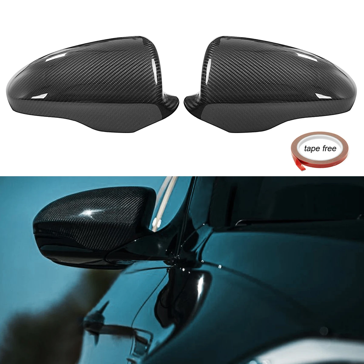 Autoleader 1Pair Real Carbon Fiber Black Side Mirror Covers Caps Mirror Cover Replacement Caps