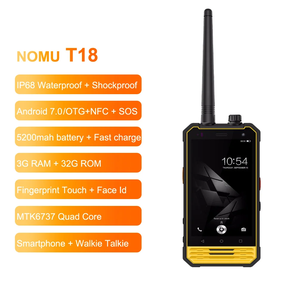 Nomu T18 IP68 водонепроницаемый смартфон MTK6737T четырехъядерный 5200 мАч Ударопрочный сотовый телефон 3 ГБ ОЗУ 32 Гб ПЗУ Прочный Телефон рация