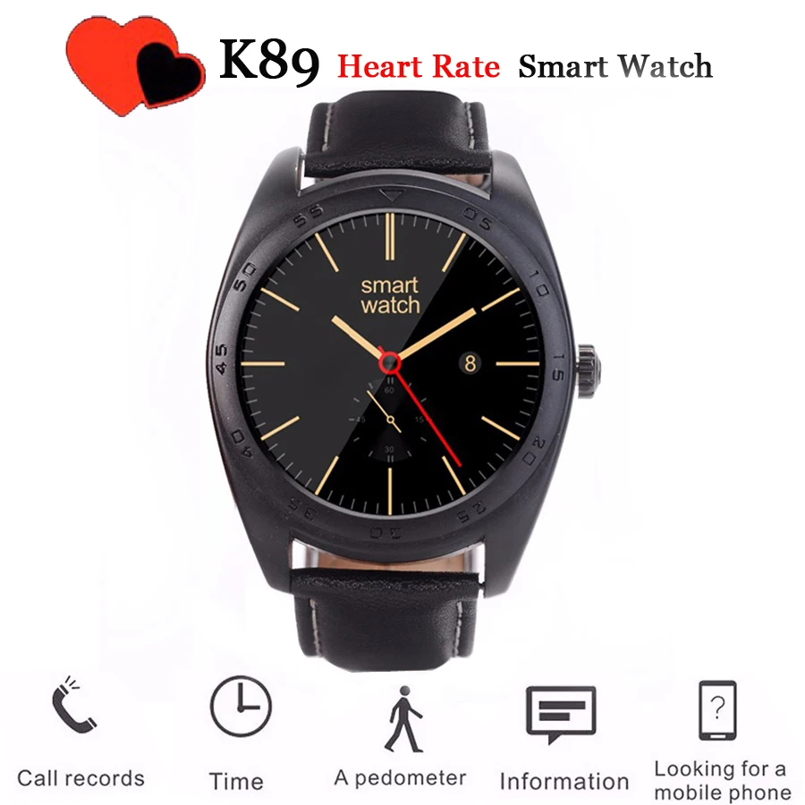 

K89 Round Business Men Smart Watch MTK2502C Heart Rate Monitor Call Message Reminder BT 4.0 Smartwatch for IOS & Android VS K88H