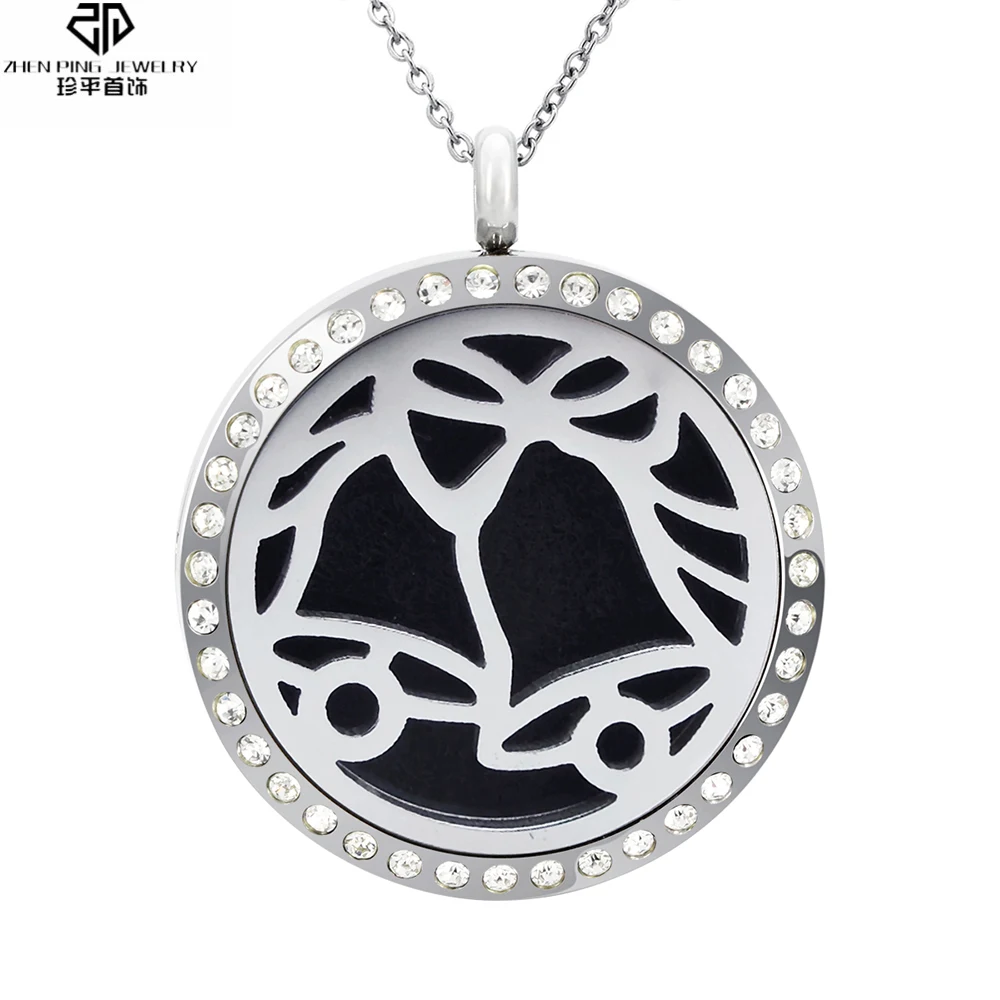 

Christmas Jingle Bell Aromatherapy Diffuser Necklace Stainless Steel Diffuser Essential Oil Fragrance Locket Pendant