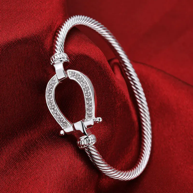 Прямая модный серебряный горный хрусталь манжеты запонки браслеты подковы браслеты для женщин брендовые дизайнерские ювелирные изделия подарок на день Святого Валентина