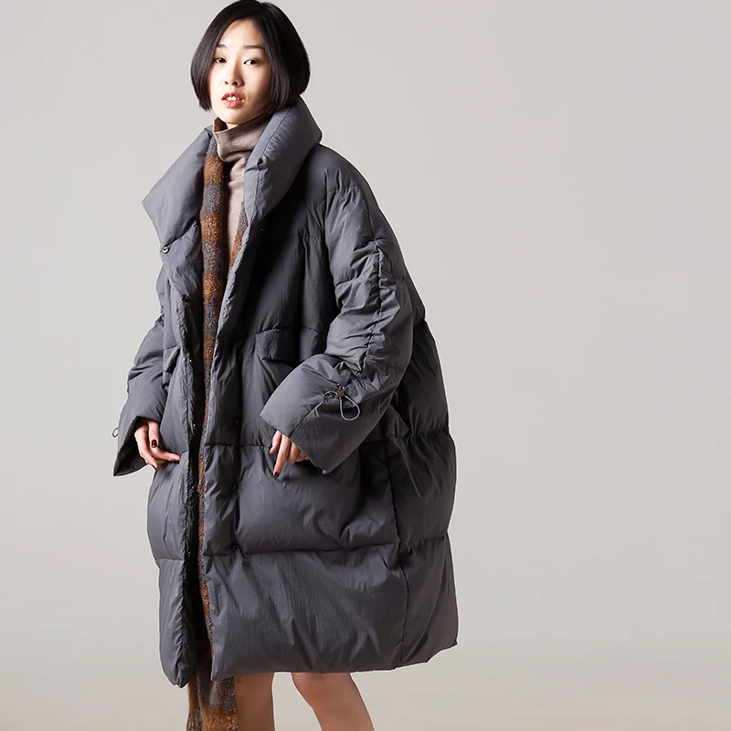 

Y7887 Literary and art large size vertical collar, pleated wide sleeve, thickened warm down jacket
