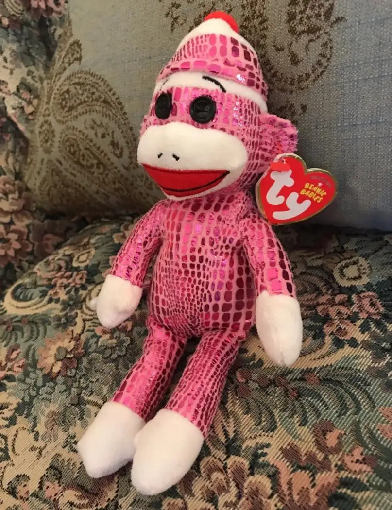 2018 New TY Beanie Babies Socks the Pink Sparkle Sock Monkey 24cm Plush