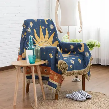 

130cm x 180cm Sun Moon Star Embroidery Tassel Throw Blanket Sofa Cover Couch Chair Blanket Tapestry Fashion