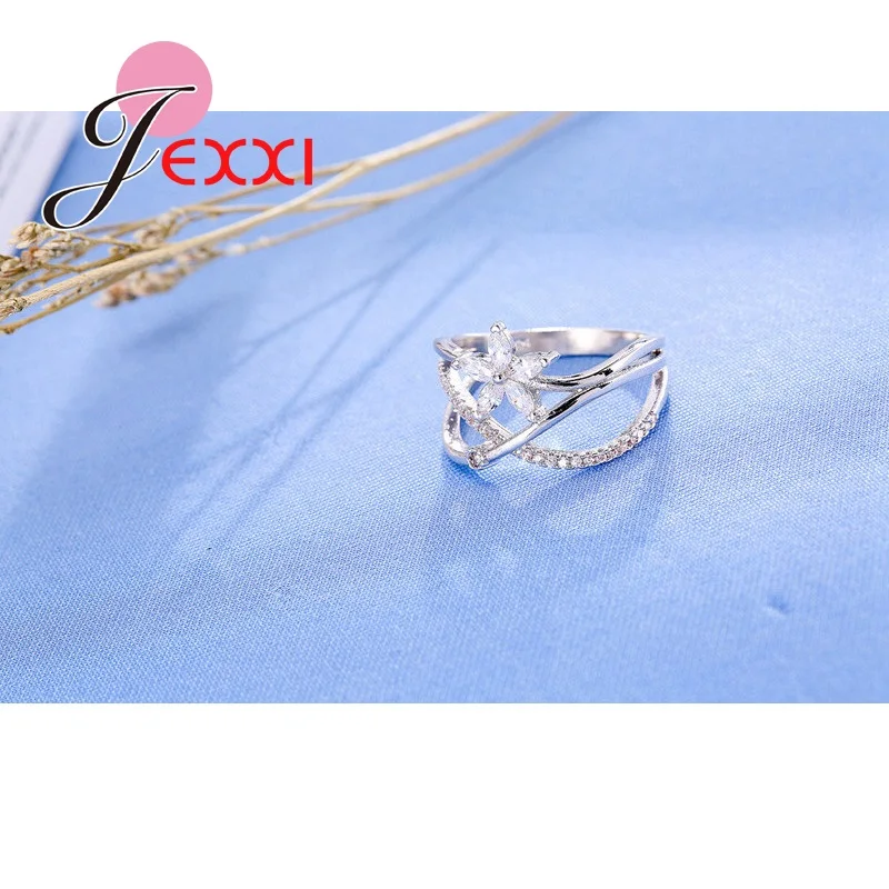 PATICO Trendy Women 925 Sterling Silver Cubic Zirconia Crystal Rings Fashion Wedding Bands Jewelry Engagement Rings