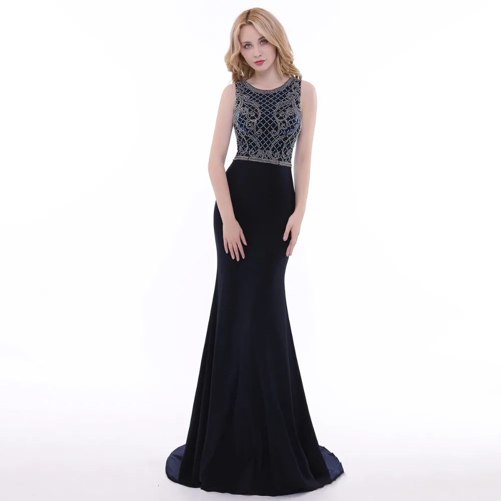 

Lemon joyce Elegant Evening Dress New Arrival 2019 Illusion Beaded Crystals Sleeveless Mermaid Long Dress Party Dresses Gowns