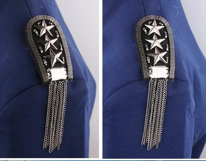 

7.5cm small metal high quality garment applique Unique Cosplay epaulet with tassel badge with pins at back