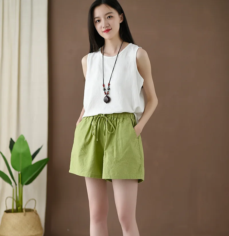 

ARANSUE New Women Summer 2019 shorts plus size cotton linen bottoms for female