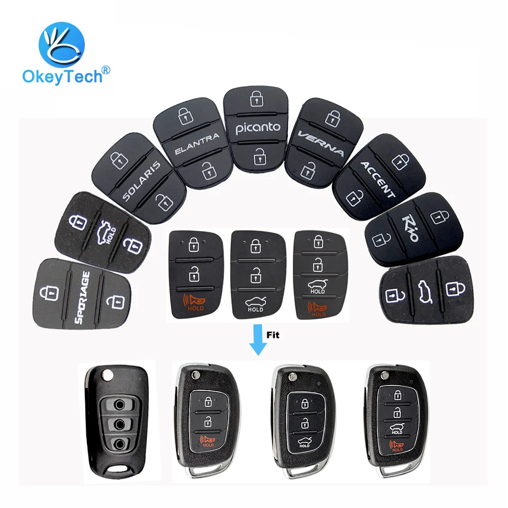 

OkeyTech 3 Button Flip Folding Remote Car Key Shell Case Rubber Pads For Hyundai Picanto Solaris RIO Sportage Elantra Kia Key