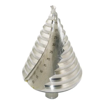 

1 Pc HSS Chromed Sliver Spiral Grooved Step Cone Drill Bit High Speed Steel 6mm-60mm Hole Cut Total 9 Step Sizes