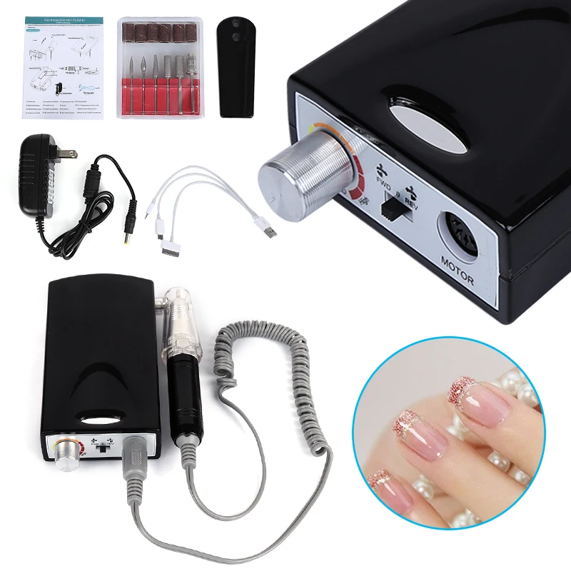 

Rechargeable Electric Nail File Drill Bit Manicure Pedicure Machine Black Nail Pen Nail Art Device With US Plug Superior Quality
