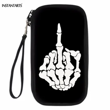 

INSTANTARTS Fashion Travel Passport Document Package Middle Finger Skull Print ID Card Storage Holder Money Cash Wallet Covers