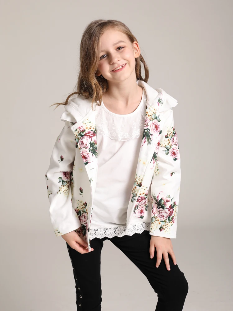 

Girls Jackets Children Outerwear Hooded Floral Girls Coats Casual Jackets For Girls Waterproof Raincoat Kids Clothes Three Color