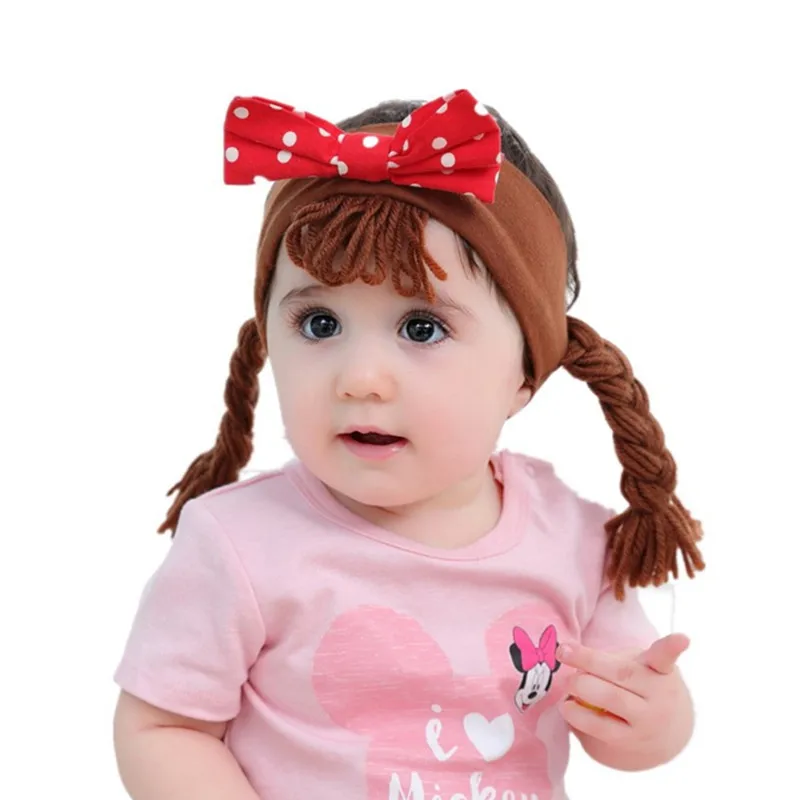 Us 3 9 Ins Hot Newborn Baby Cartoon Big Bow Headband Cotton Hair Band Toddler Girls Wig Braids Hair Accessories Head Wear For Infant In Hair