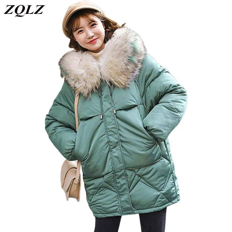 ##BUY Zqlz 2019 Parkas Mujer Winter Faxu Fur Collar Hooded Jacket Women Thickening Warm Cotton Padded Jackets Plus Size Female Coat