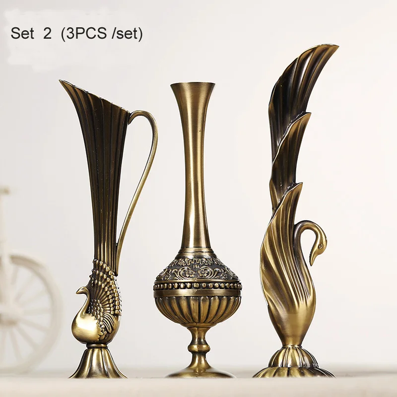 Настольная Ваза, антикварная металлическая ваза для цветов, декор стола для свадьбы, металлические цветы, вазы для дома, свадебные украшения 531 - Цвет: Set 2 (3PCS)