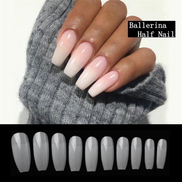 100pcs Box Diy Ballerina Coffin Shape Half Cover Press On Nails 100pcs Box Diy Ballerina Coffin Shape Half Cover Press On Nails French Acrylic Uv Gel
