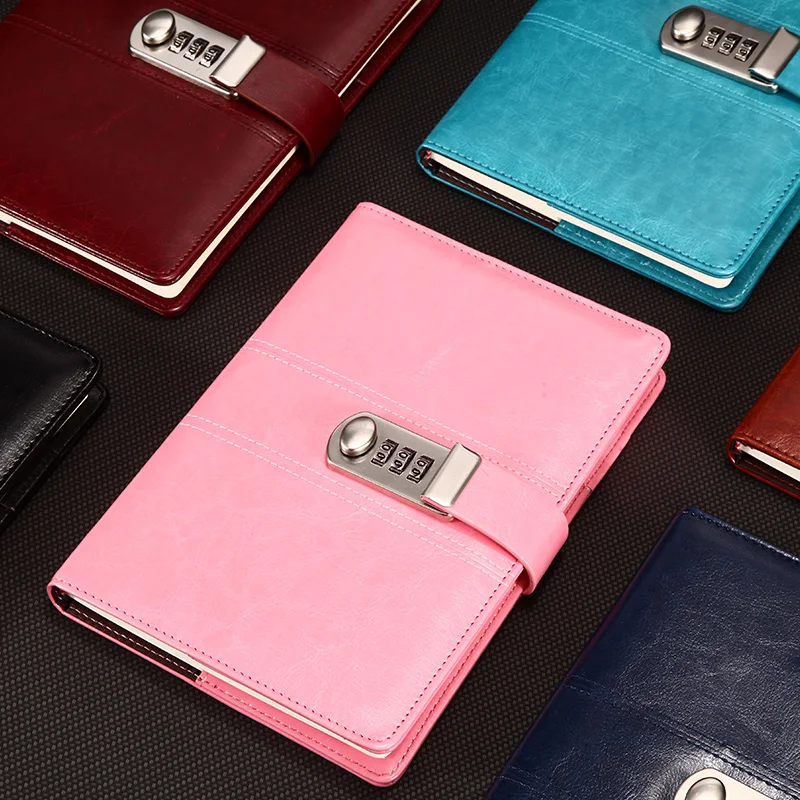 

New Leather Diary Notebook with Lock code password notepad paper 100 sheets backpack Note book A5 Office school supplies Gift