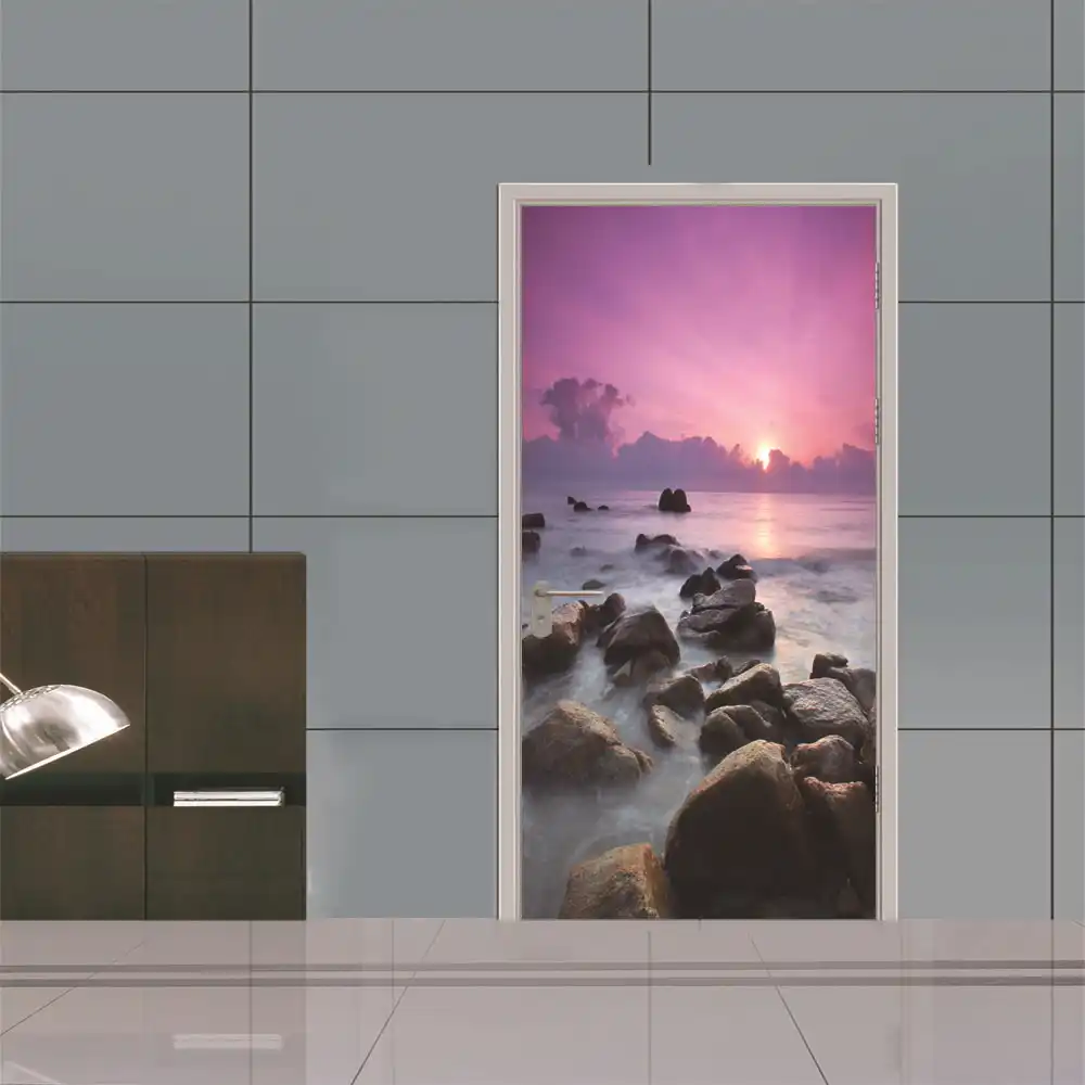 Sunrise Sea Rocks Door Stickers Wallpaper Furniture Self Adhesive