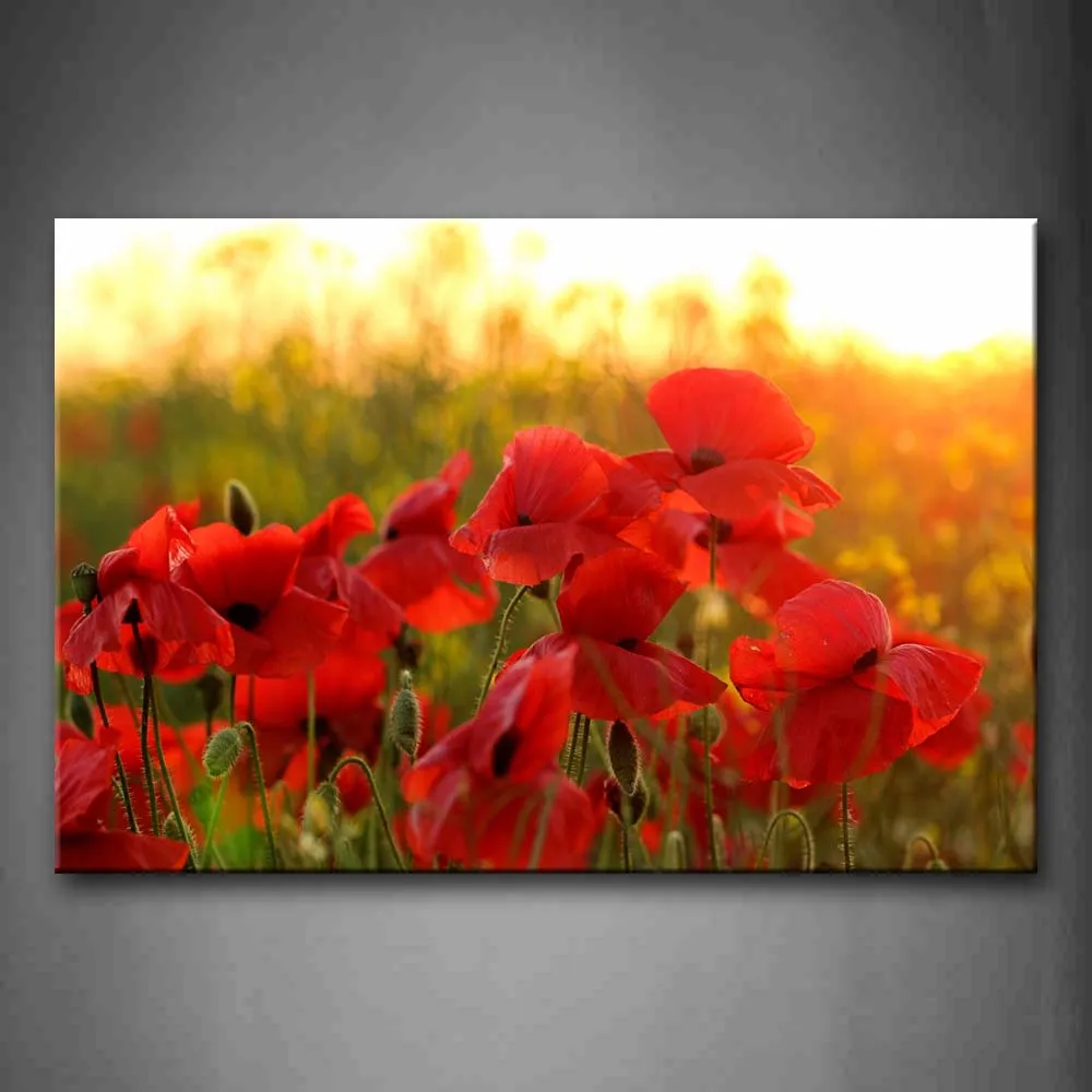 

Framed Wall Art Pictures Red Poppies Canvas Print Flower Modern Posters With Wooden Frames For Living Room Office Decor