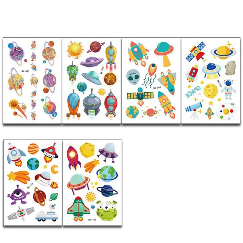 

10 Pcs Space Tattoo for Kid Fake Taty Children Tatouage Rockets Body Art Waterproof Temporary Tattoo Sticker Party Decorations