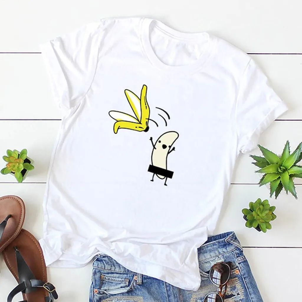 

Women Fashion Casual Tops Cartoon Print O-Neck Short Sleeve T-Shirt