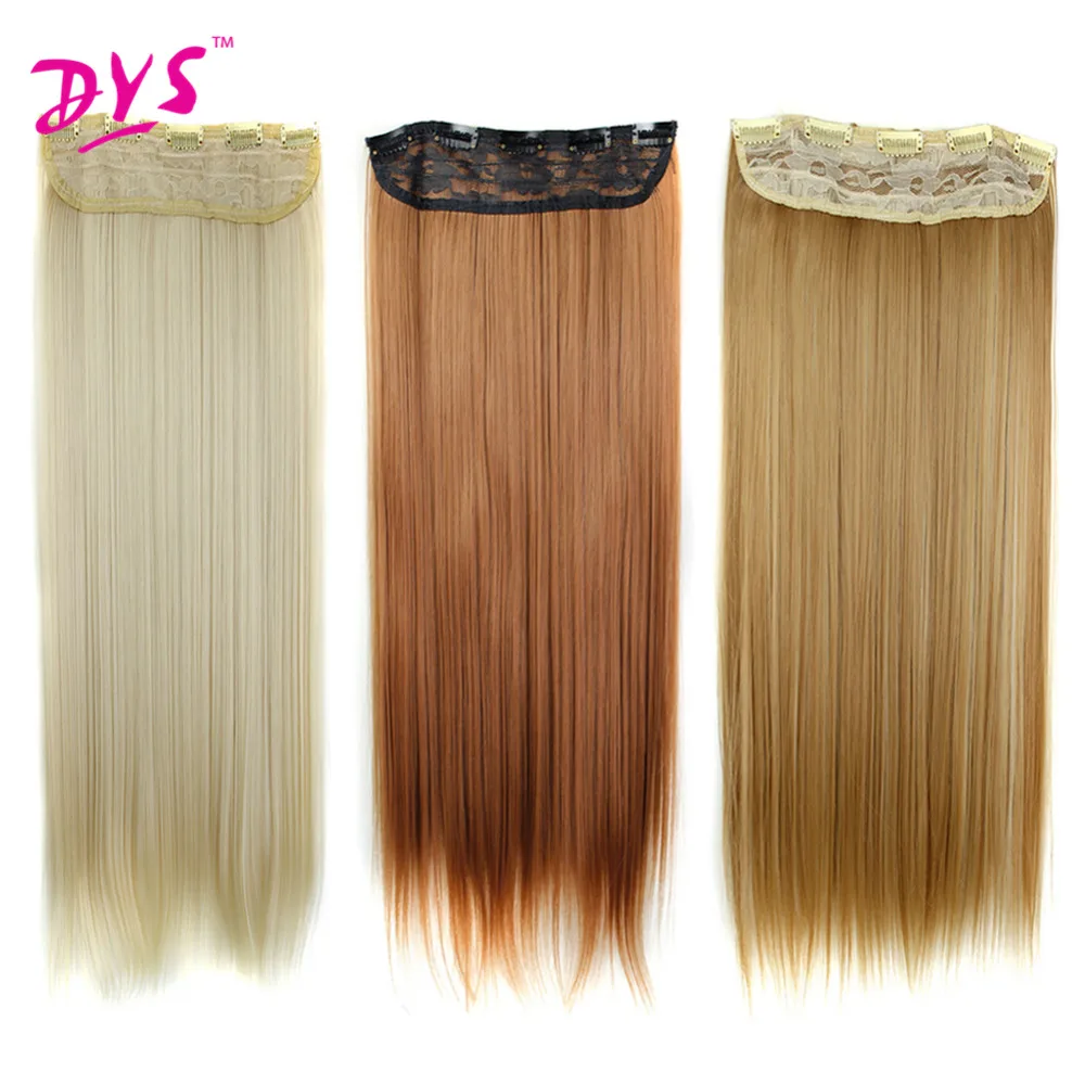 Deyngs 5clips in Hair Extensions Silky Straight 24Inch Synthetic Fake False Hair Piece Clips on Hairpieces For Women 13 Colors