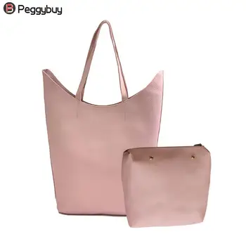 

2pcs/Set Fashion Solid Composite Bags Women PU Leather Casual Totes Bag Large Capacity Shoulder Bag Ladies Clutch Purse Handbag