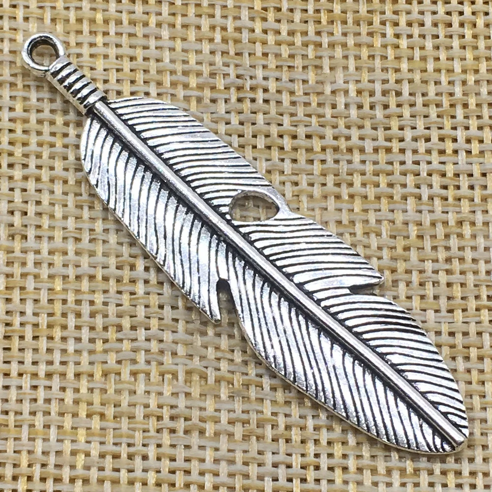 10Pcs Feathers Charm Pendant Antique Silver Color DIY Jewelry Making
