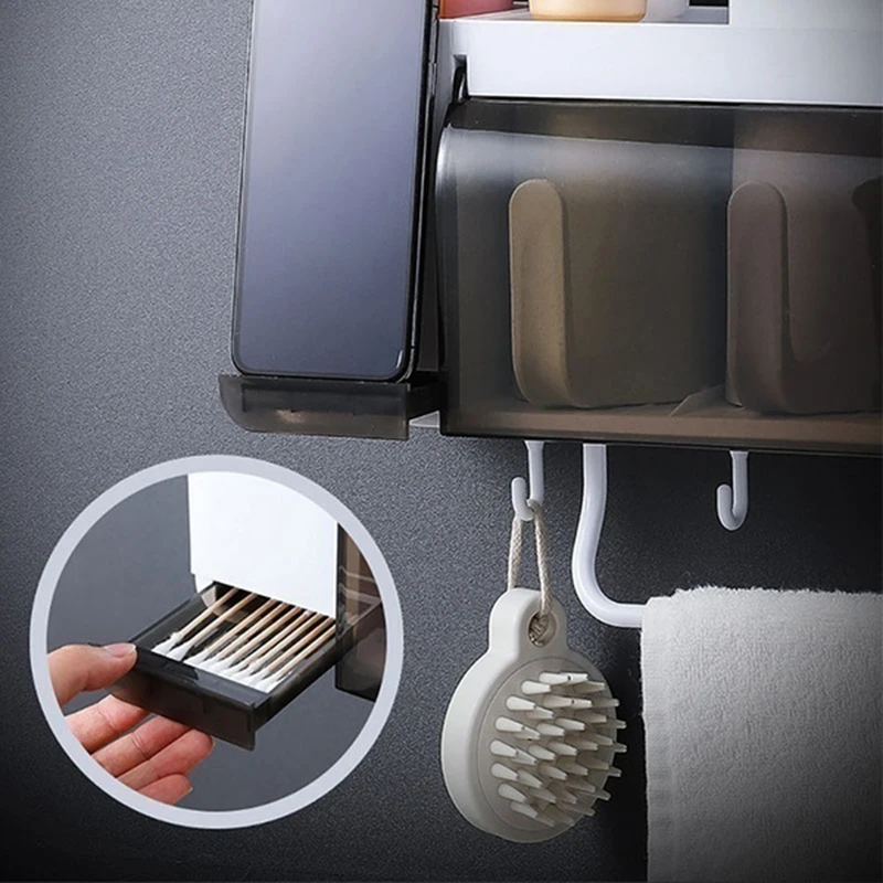 Настенный держатель для зубных щеток с чашками автоматический соковыжималка для зубной пасты диспенсер ящик для хранения для ванной комнаты аксессуары наборы Органайзер