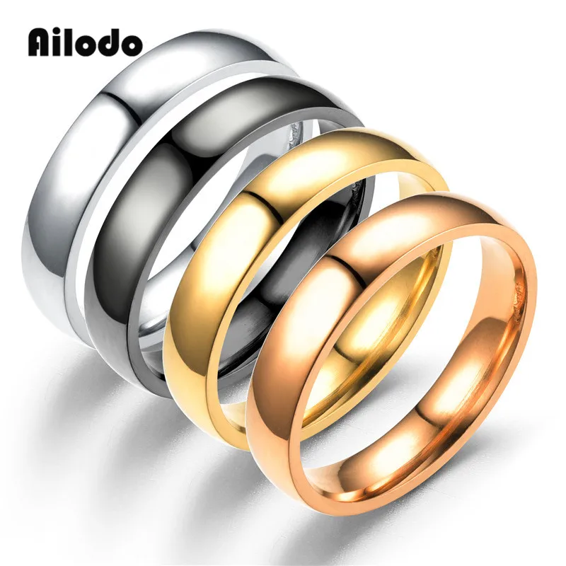 

Ailodo Simple Fashion Rings For Women Men 4MM Stainless Steel Plain Couple Rings Engagement Wedding Rings Jewelry Gift LD138
