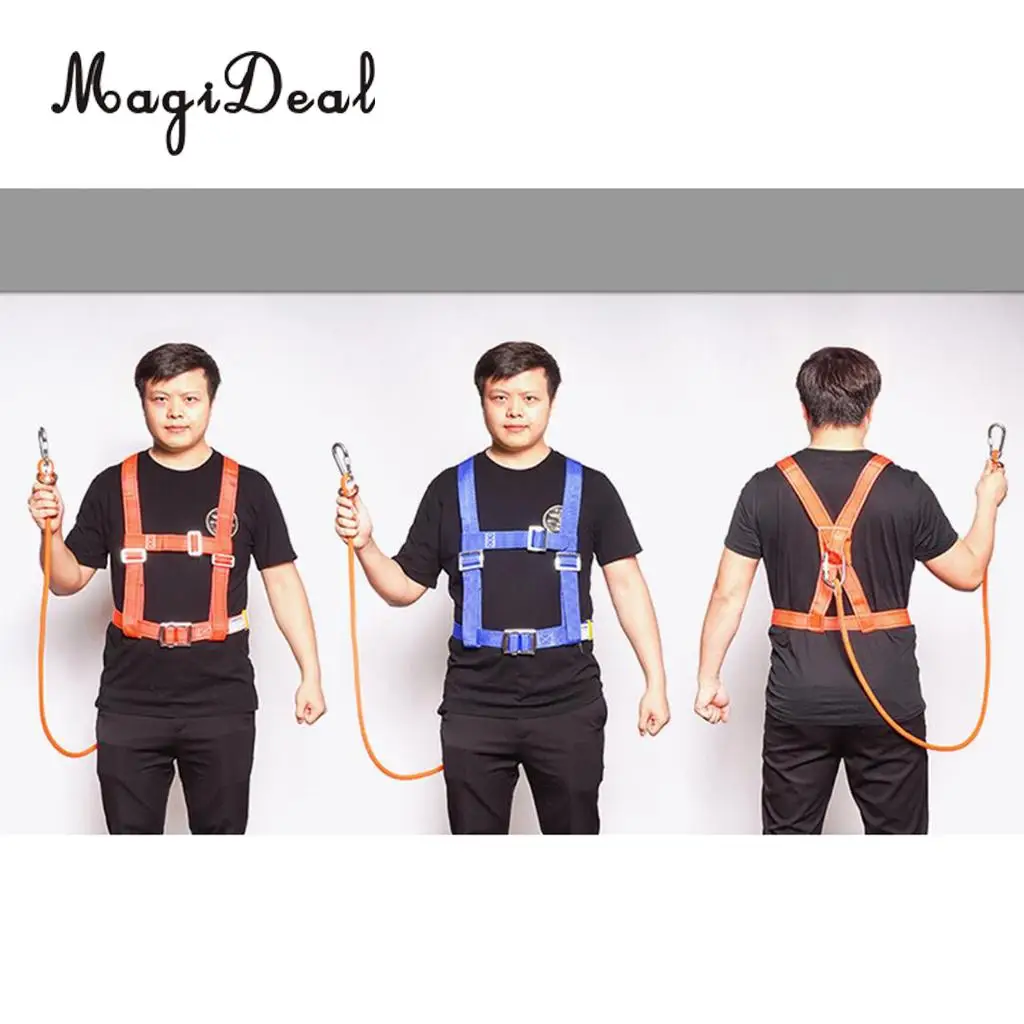

Safety Rock Climbing Rappelling Harness Waist Belt + 5m Long Fall Protection Lanyard with Hooks Mountaineering Equipment