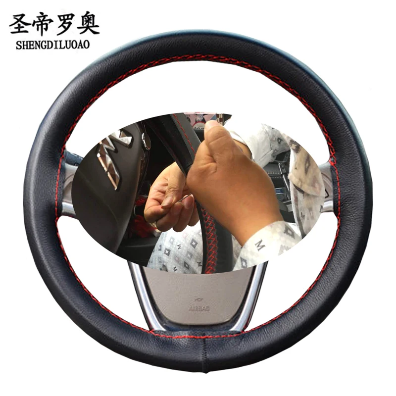 Soft Leather 38cm Car Steering Wheel Cover With Needle and Thread Interior Accessories Used For Bucik/Ford/Chevrolet/Volvo Etc | Автомобили