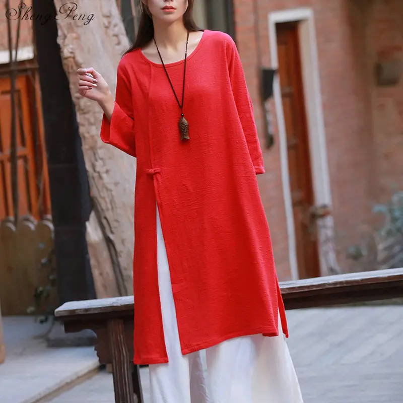 Для женщин из хлопка и льна yoga одежда сплошной цвет свободные Тай Чи костюмы для женщин Традиционная китайская одежда для женщин Q763