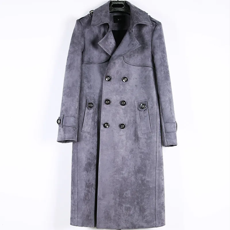 Классическое двубортное длинное замшевое Мужское пальто, зимнее мужское длинное пальто, ветровка размера плюс, мужское пончо, плащ, 5XL, 6XL