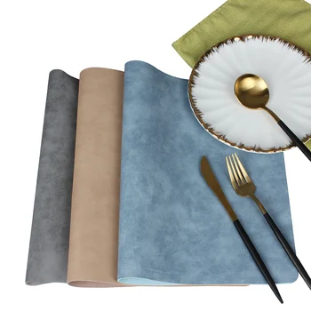 

2pcs Pure Color Leather Placemats Quality Manteles Individuales Fabric Plate Mat Table Mats for Dining Table Wedding Party Use