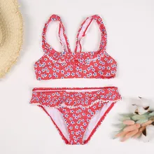 Модель года, купальный костюм для девочек возрастом от 4 до 16 лет, детский купальный костюм из двух предметов, красный купальник с цветочным рисунком для девочек, купальный костюм большого размера Детская G1-CZ953