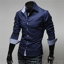 Новое поступление весна и осень повседневные мужские рубашки с длинными рукавами отложной воротник Slim Fit модная мужская рубашка