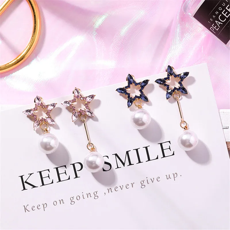 

Modern Women's Earrings 2018 Asymmetrical Color Zircon Stars Women Stud Earring Korean Fashion Cute Female Jewelry Accessories