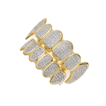 

Teeth Grills Men Women Rhinestone Hiphop Teeth Grills Top & Bottom Groll Set With Silicone Vampire Shape Teeth Jewelry