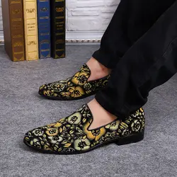 Высокое качество винтажный стиль смешанный цвет мужская удобные мокасины цветочные печати натуральная кожа мужчины обувь квартиры